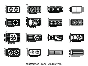 Graphics card icons set simple vector. Video board. Chip game