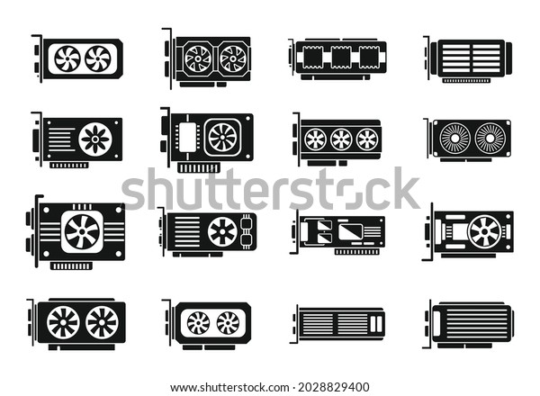 Graphics card icons set simple vector. Video board.\
Chip game