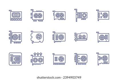 Graphics card line icon set. Editable stroke. Vector illustration. Containing graphic card, graphics, video, vga card, computer, gpu, vga.