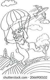 graphics children's drawing bear on a parachute