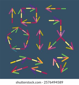 Graphics colored arrows of various designs dotted elements