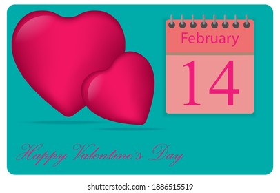 Grafikdesign-Karte für fröhliche Valentinstag Vektorgrafik-Symbole für rote Farbe und Kalender für Februar 