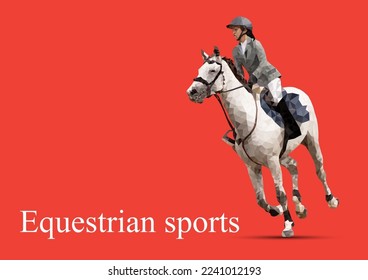 Graphics design drawing polygon style horse racing woman for the race with orange background copy space for text vector illustration