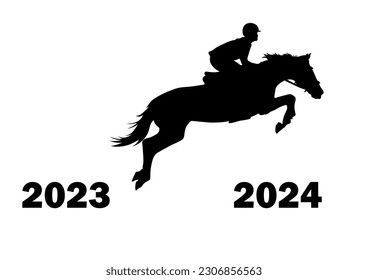 Graphics design silhouette horse jumping from 2023 to 2024 new year vector illustration