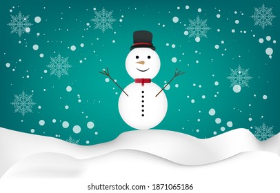 graphics design snowman and snow for Card Merry Christmas vector illustration