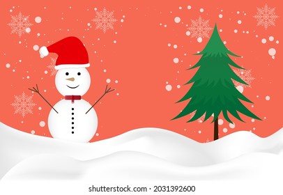 graphics design snowman and tree for paper Card for Merry Christmas Happy New Year design vector illustration 