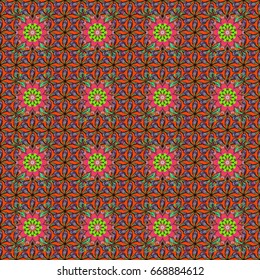 Graphics detailed, with lots of objects background. Cartoon trace doodles New Year season seamless pattern. On colors background. Endless Vector illustration.