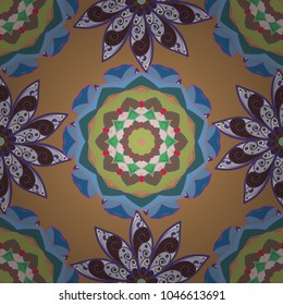 Graphics detailed, with lots of objects beige, blue and neutral colors. Endless Vector illustration. Cartoon trace doodles New Year season seamless pattern.