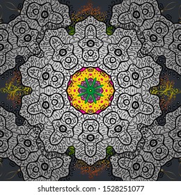 Graphics detailed, with lots of objects blue, black and white colors. Endless Vector illustration. Cartoon trace doodles New Year season seamless pattern.