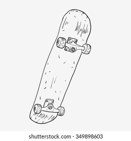 Graphics Doodle Outline Skateboard Isolated On White Background