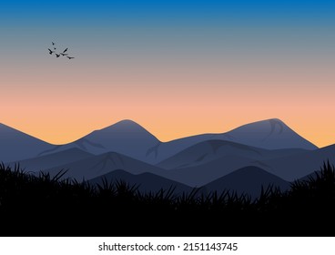 dibujo gráfico paisaje vista naturaleza montaña y luz de puesta de sol para ilustración vectorial de fondo de fondo de fondo de fondo de fondo de fondo 