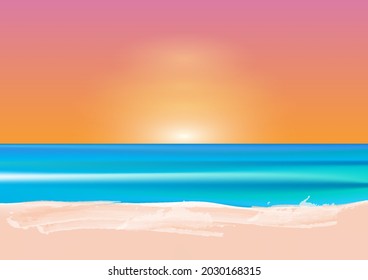 graphics drawing landscape view ocean and the light of sunset on the beach vector illustration