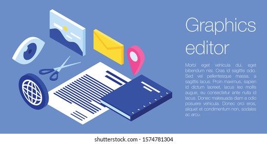 Graphics editor concept banner. Isometric illustration of graphics editor vector concept banner for web design