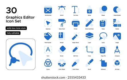 Graphics Editor Fill Duo Tone Icon Set: Visual Creation, Image Manipulation, and Digital Art Icons