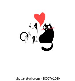 Graphics of enamored cats on a white background