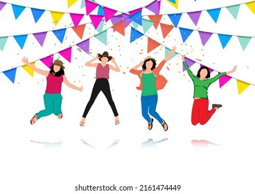 graphics festival flag with woman jump happy for backdrop background vector illustration