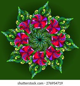 Graphics filigree floral ornament on dark background for design