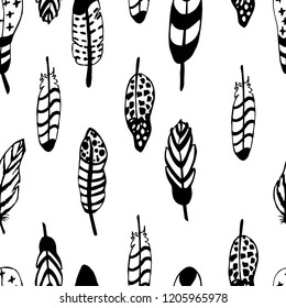 Graphics hand-drawn feather seamless pattern 