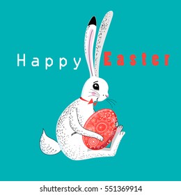 Graphics holiday card with the Easter bunny and egg