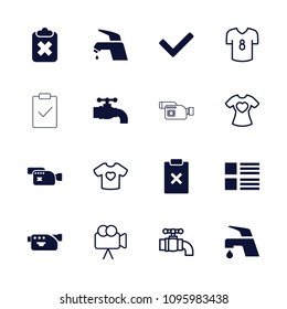 Graphics icon. collection of 16 graphics filled and outline icons such as tap, menu, camera, tick, clipboard with cross. editable graphics icons for web and mobile.