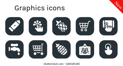  graphics icon set. 10 filled graphics icons. Simple modern icons about  - Bullet, Tap, Pineapple, Shopping cart, Faucet, Picture frames