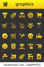 graphics icon set. 26 filled graphics icons.  Simple modern icons about  - Demonstration, Shopping cart, Pineapple, Terrace, Kamon, Hannya, Smoke detector, Bars graphics, Faucet