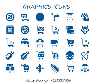  graphics icon set. 30 filled graphics icons. Simple modern icons about  - No photo, Shopping cart, Maximize, Faucet, Smoke detector, Tap, Kamon, Bullets, Hannya, Terrace, Pineapple