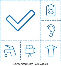 Graphics icon. set of 6 graphics outline icons such as tap, camera, ear, tick