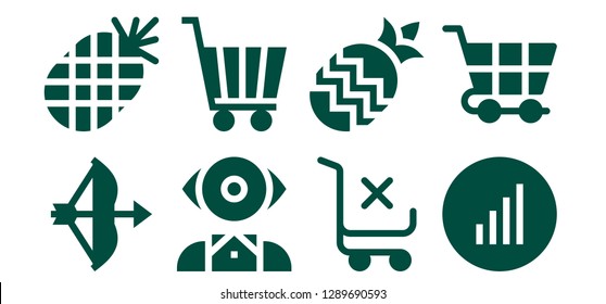  graphics icon set. 8 filled graphics icons. Simple modern icons about  - Bow, Pineapple, Mentalist, Shopping cart, Bars graphics