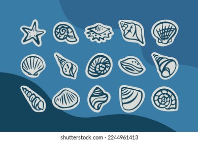 Graphics, Icons, Logos of Seashells, Beach Vector Illustrations