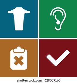 Graphics icons set. set of 4 graphics filled icons such as ear, tap, tick