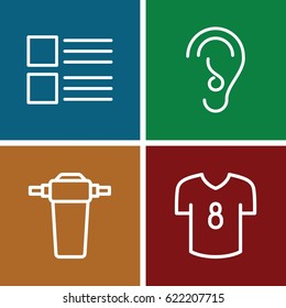 Graphics icons set. set of 4 graphics outline icons such as ear, tap, football t shirt