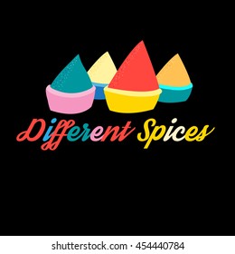 Graphics illustration of colorful spices on black background