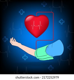 graphics image arm and heart concept Pressure measurement medical and health care vector illustrations 