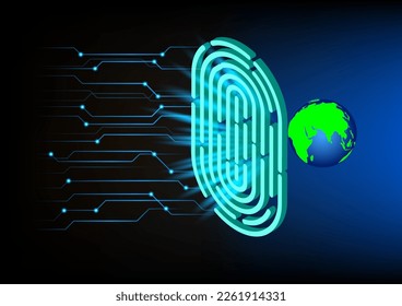graphics image data security access fingerprint protect with world map and blue globe vector illustration