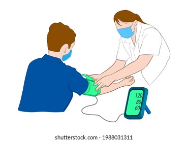 graphics image doctor check measuring blood pressure concept healthcare vector illustration   