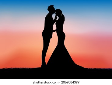 graphics image drawing Bride And Groom silhouette concept love romantic vector illustration