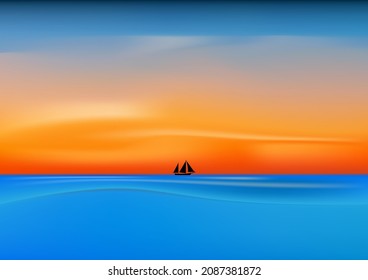 graphics image drawing landscape view ocean nature outdoor and twilight silhouette after sunset vector illustration