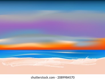 graphics image drawing landscape view ocean nature outdoor and twilight silhouette after sunset vector illustration