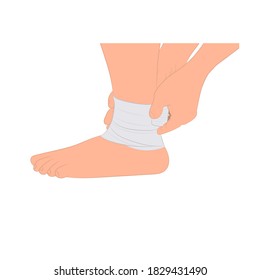graphics image hand of man holding applying compression bandage onto ankle injury concept First aid for ankle injuries vector illustration