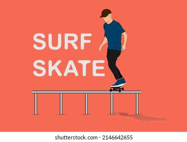 Graphics Image Man Cartoon Character Riding A Skateboard Or Surf Skate Vector Illustration