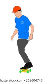 imagem gráfica homem personagem de desenho animado montando um skate ou surf skate de pé corpo silhueta esboço vetor ilustração