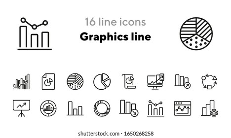Graphics line icons. Set of line icons. Business graph, doughnut chart, profit analysis. Diagram concept. Vector illustration can be used for topics like business, documents