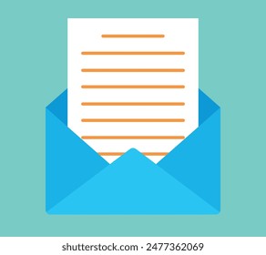 Graphics of an open envelope with a letter. Open email envelope. Vector graphics in sketchy style.