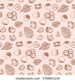 Graphics pattern Hazelnut. Nuts hand drawn, doodle style