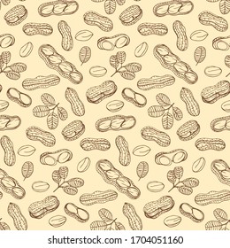 Graphics pattern Peanut. Nuts hand drawn, doodle style