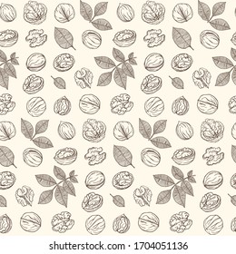 Graphics pattern Walnut. Nuts hand drawn, doodle style