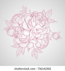 Graphics peonies tattoo vector sticker. Decoration for greeting cards, wedding invitations. Sketch tattoo flowers. Graphic roses vector. Vintage flowers. Pions tattoo sketch.