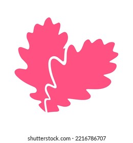 Grafiken von rosafarbenem Eichenblatt. Eichenblätter auf weißem Hintergrund. Flacher Stil. Ideal für Logos und Web-Poster. Vektorgrafik