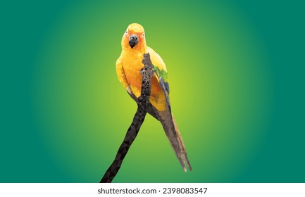 Graphics Polygon Image Parrot sitting on a branch isolated on green background  vector illustration